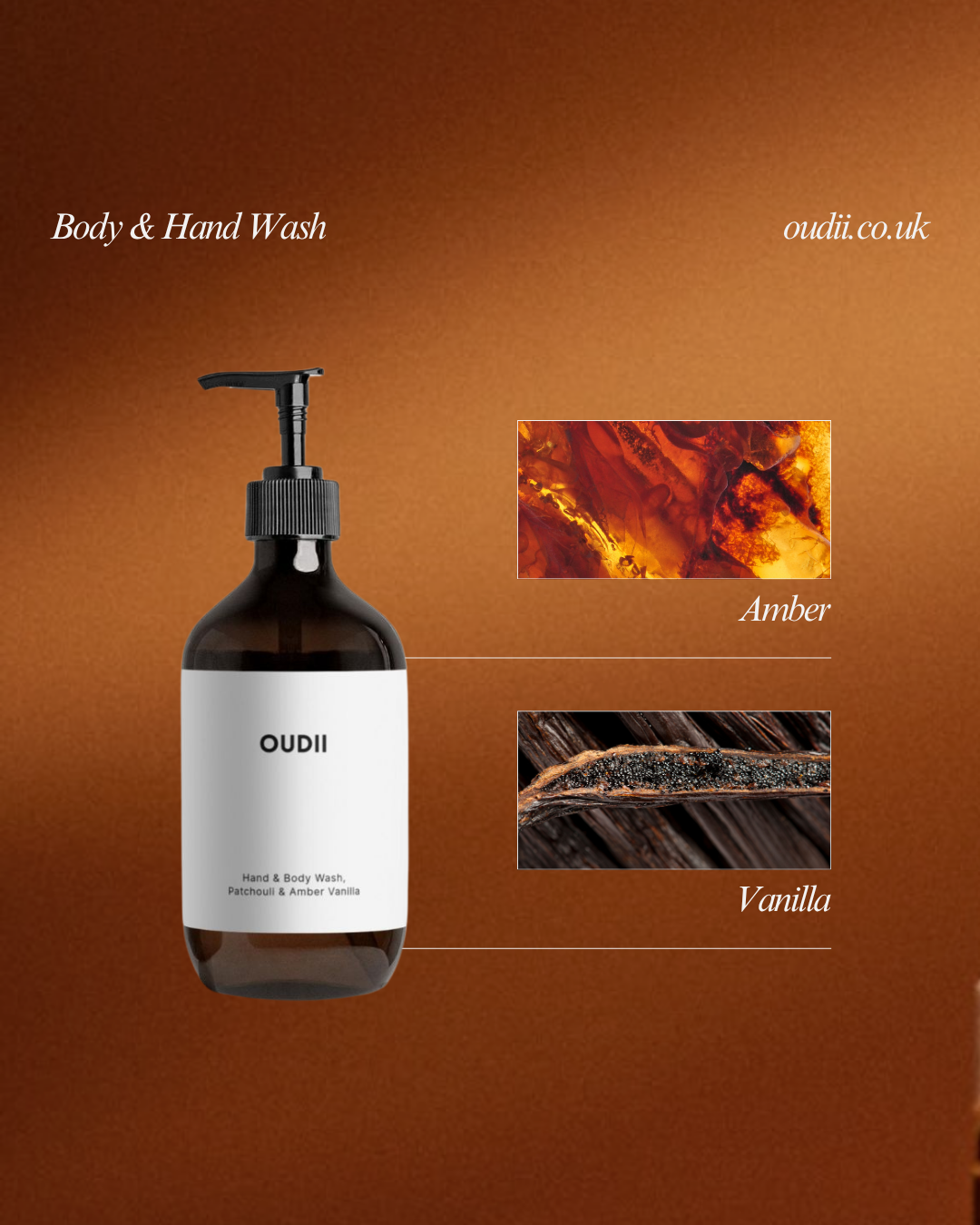 Hand & Body Wash, Patchouli & Amber Vanilla 490 ml