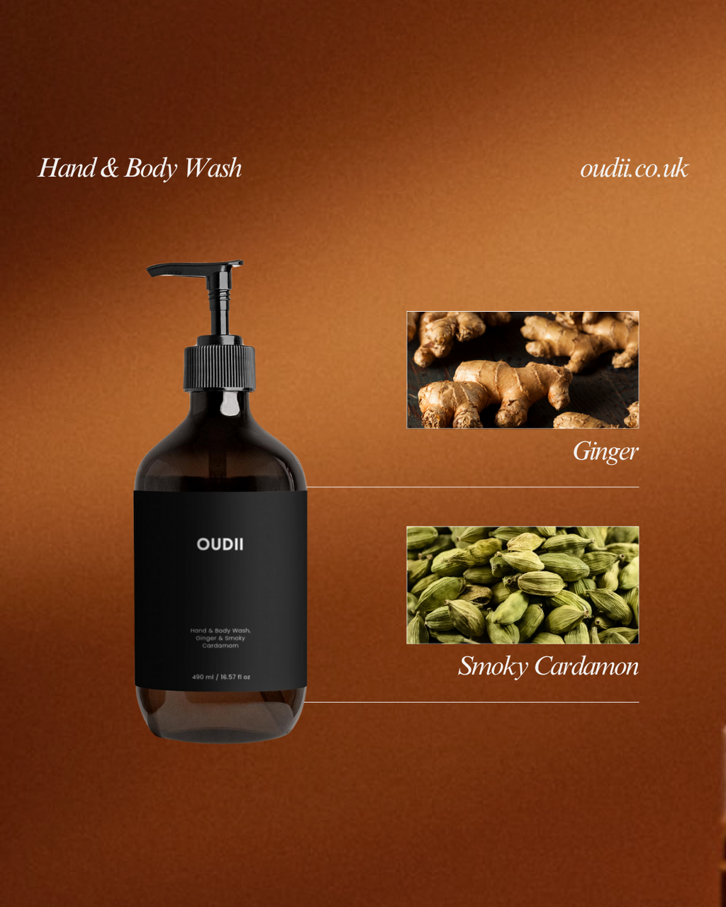 Hand & Body Wash, Ginger & Cardamom 490 ml